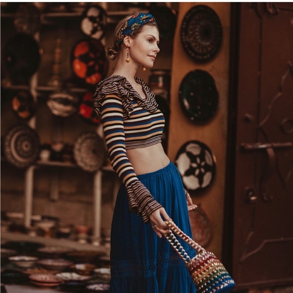 Ronny Kobo Barah Multi Stripe Knit Ribbed Crop Top Size Small - Picture 1 of 9